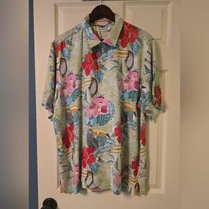 TOMMY BAHAMA 🦜 "If One Can Toucan" Linen  Camp shirt, MENS LARGE